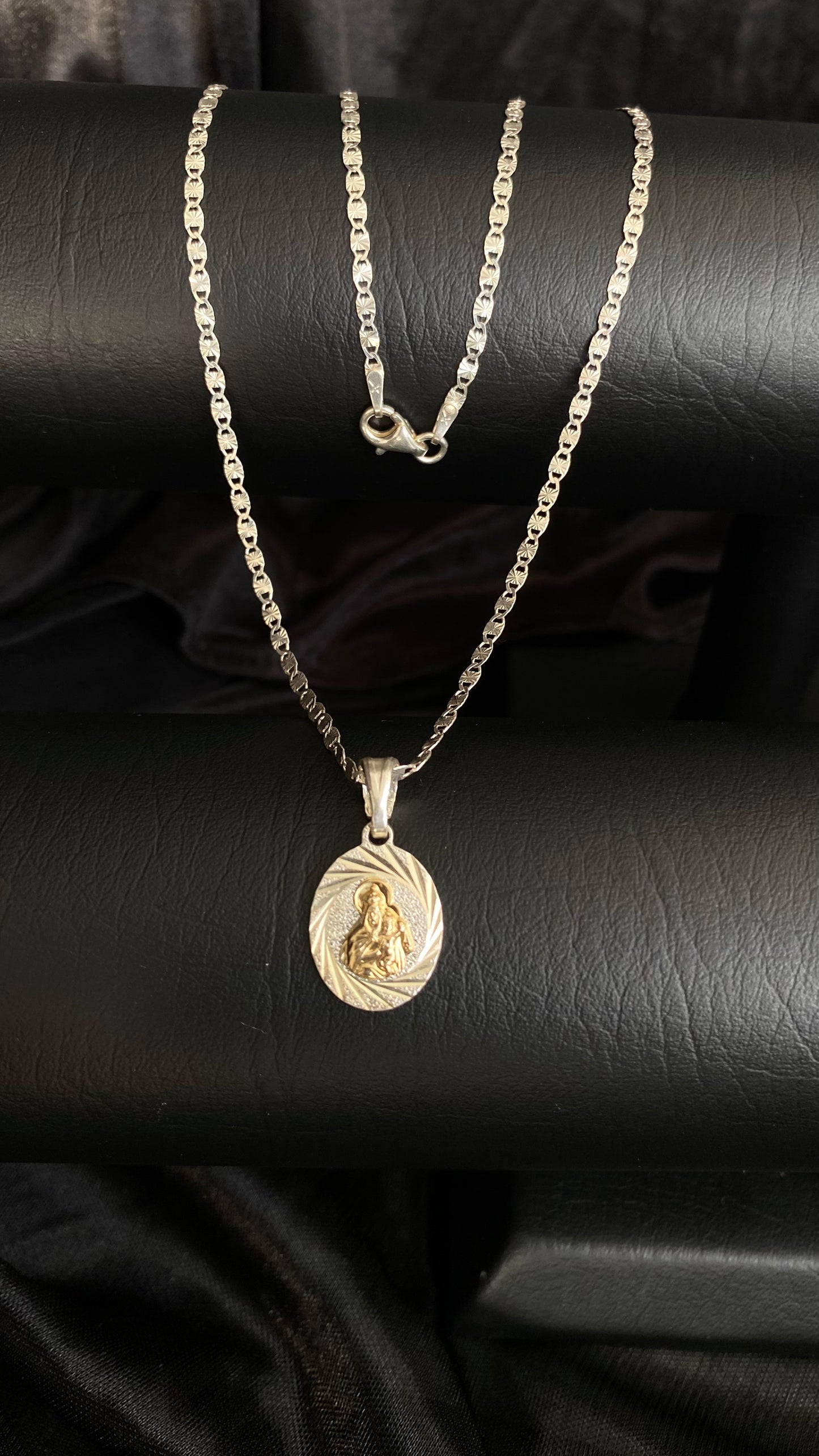 Cadena Plata Diamantada Ley 925 con Dije en Oro Laminado